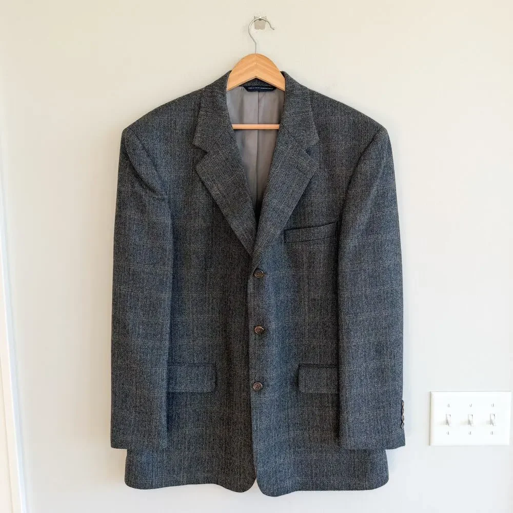 Brooks Brothers Lambswool Herringbone Single-Breasted Blazer Gray 43